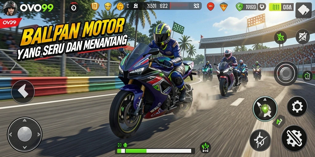Screenshot OVO99 menampilkan aksi balapan motor yang mendebarkan.